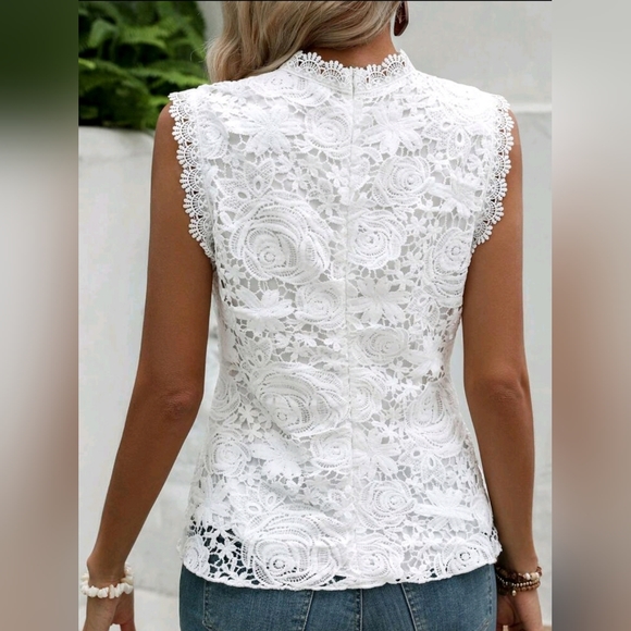 * NEW Boho Embroidered Lace Sleeveless Top Tank Blouse White - Picture 4 of 8